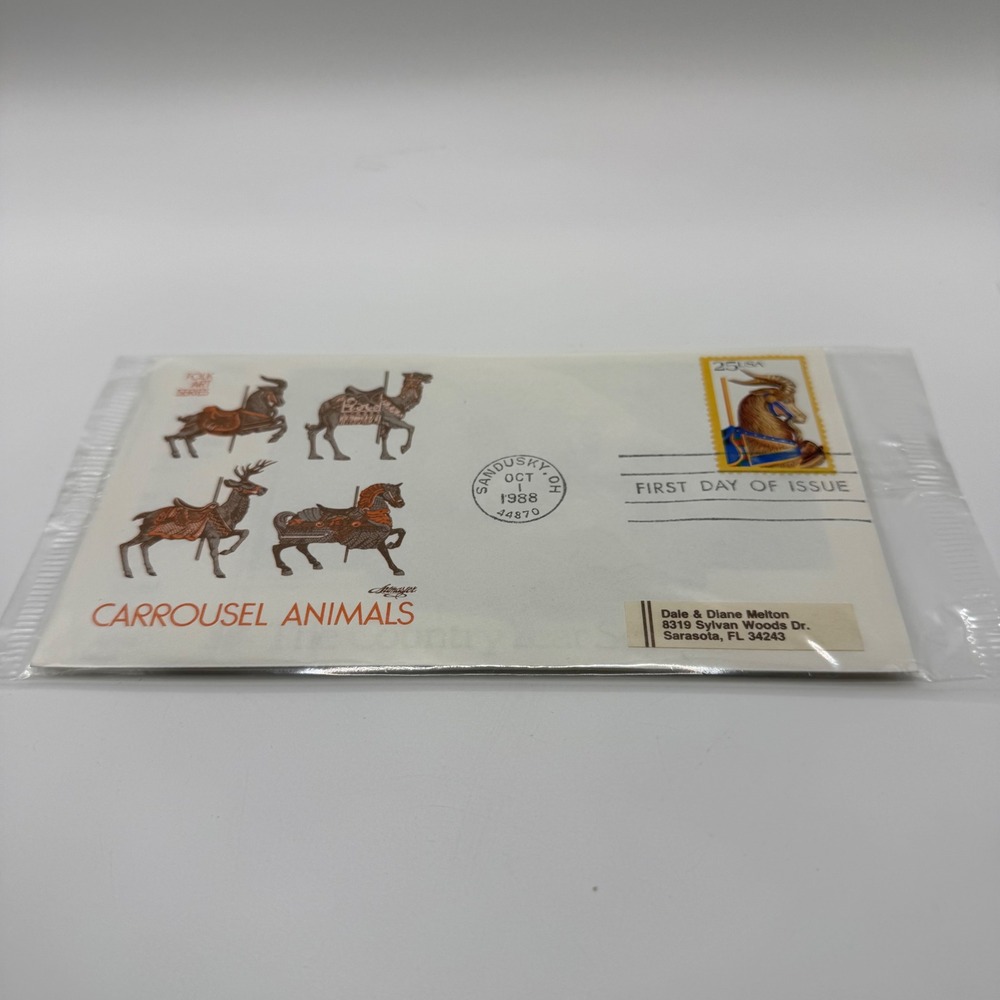 1988 USPS First Day of Issue Carrousel Animals Folk Art Series Stamp Cover OH
